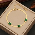 Gold stainless steel snake chain necklace featuring square emerald green gemstones - Bracelet / Gold/Green