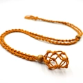 Detaillierter handgefertigter orange-brauner Steinhalter mit Holzperlen - Großer Netzkäfig ca. 40mm-45mm / Kaffee Halskette