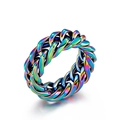Rainbow plated stainless steel Cuban chain link ring in trendy unisex hip hop style - Rainbow
