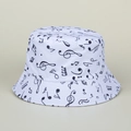 White bucket hat with black music note patterns for outdoor sun protection and casual wear - M(56-58cm) / White
