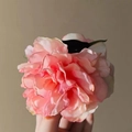 Pink silk floral hair clip with elegant simulation flower design and black plastic clamp - Orange Pink Peony Hair Claw