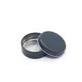 Detail of a round matte black metal container showing its lid and inner silver lining - D50*18mm / Matte Grey