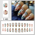 Faux ongles amande avec motifs floraux aquarelle délicats en ensemble de 24 pièces - Type à Colle / Design Floral Peint à la Main Coloré (Y-483)