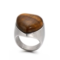 Men's stainless steel signet ring featuring a polished oval tiger eye stone inlay - US 6 / Tiger Eye Heart Stone (KR88978-K)