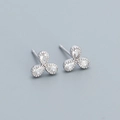Elegant 925 sterling silver clover earrings with water drop zircon and milgrain edges - 925 Silver / White Gold
