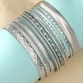 Silver-plated alloy bangle set with hammered and twisted textures in punk style - Silver Multi-texture Combination Set (11605)