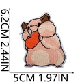 Close-up of hamster eating carrot embroidery patch with detailed size measurements - No.20 Hamster with Carrot