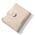 Minimalist beige short PU leather wallet for women with zipper pocket and snap closure - Khaki