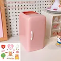 Pink mini fridge pencil holder with cute cartoon stickers for desk storage and organization - Refrigerator Pen Holder / With Stickers / Pink