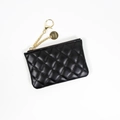 Compact black quilted coin purse with gold zipper and branded Piero metal tag charm - Black