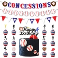 Baseball theme birthday party decoration set with Concessions banner and cake toppers - Letter Banner Toppers and Pennants Set
