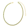 Golden hip hop tennis necklace with round green cubic zirconia and heart charm - Green