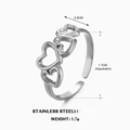 Minimalistischer silberner hohler Herzring aus Edelstahl mit verstellbarem Design - Silber