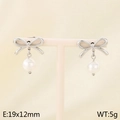 Silver bow earrings with white round pearls, size 19x12mm and 5g weight stylish design - Bow-Knot Pearl Style (Style B Silver KE115352-KFC)