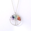 Silver tree of life pendant necklace featuring colorful natural seven chakra crystals - 3cm Silver Round