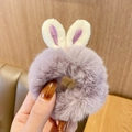 Plush purple scrunchie with cute white rabbit ears for autumn and winter hairstyles - 1128B Light Purple Bunny Ears Plush Scrunchie