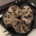 Brown oversized polka dot velvet scrunchie with elegant black satin edge detail - Coffee Polka Dot