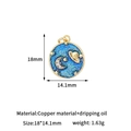 14k gold plated celestial charm with blue enamel moon and stars for jewelry making - 14K Gold H-13621 Blue Round Galaxy