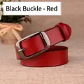 Elegante dunne rode echt lederen damesriem met een stijlvolle vierkante zwarte metalen gesp - 110cm / Zwarte Gesp - Rood