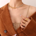 Elegante 18K vergulde roestvrijstalen U-vormige ketting met heldere stenen en ringen - Goudkleurige U-Link Hoefijzer Ketting (P147-Goudkleur)