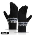 Winter knitted black gloves with snowflake jacquard pattern and touch screen feature - Black