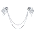 Spilla per colletto ad ali d'argento con catenelle pendenti e strass per camicia - Argento / Zirconia Bianca
