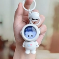 White astronaut cat keychain with clear helmet and bell for creative backpack decor - Glow Astronaut - Flat Ring Silver Cat Astronaut