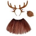 Brown reindeer costume set for girls including antler headband, plush tail and star tutu skirt - Large Antler Tail And Skirt Set