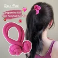Elastic rose pink thick hair tie with woven knot for high ponytail styling accessories - 1 Piece / Rose Red