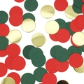 Mix of red, green, and metallic gold round Christmas table confetti for party decor - Christmas Red Green Gold Card Dots Confetti