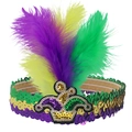 Purple green and gold Mardi Gras feather headband with sequin crown detail - One Size / Crown Shape Style A