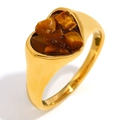 Vintage-Ring mit 18K Vergoldung, Herz-Design und natürlicher Tigerauge-Einlage - US 6 / Tigerauge Herz Ring-Gold Rot-Größe 6