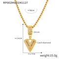 Gold plated copper necklace with V letter pendant featuring zircon and Czech diamonds - V Letter Necklace