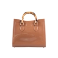 Bolso chic de PVC marrón con asa de bambú y acabado brillante para mujer - 27cm x 10.5cm x 23cm / Marrón Amarillento