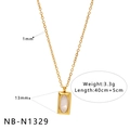 Detailed dimensions of gold stainless steel necklace with 13mm white shell pendant - Gold White Rectangular Pendant (NB-N1329)