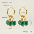 Stainless steel earrings with malachite beads and 18k gold plating details - Malachite Bead Style (998 Gold)