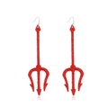 Sparkly red sequin trident drop earrings with silver hooks for Halloween parties - 04 Red Trident Earrings