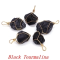 Five pieces of raw black tourmaline pendants with handcrafted gold wire wrapping - Pendant Only / Obsidian