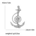 Dimensioni dettagliate della spilla ancora nautica argento con strass e timone - Argento