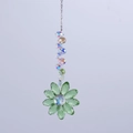 Detail of green crystal flower suncatcher with rainbow faceted beads and silver chain - Green