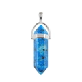 Blue crystal hexagonal prism pendant with silver metallic bail for necklace styling - Blue Tianshan Blue