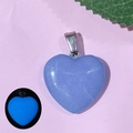 Luminous heart stone pendant in blue with silver metal bail shown in day and night view - 44-Luminous Blue