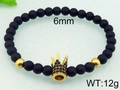 Bracciale da uomo in onice nero opaco da 6mm con ciondolo a corona dorata, 12g - Agata nera opaca con accessorio corona dorata (KB81406-BD) / Diametro della perla 6mm
