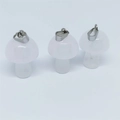 Three mini mushroom pendants made of white natural stone with silver metal clasps - White Crystal