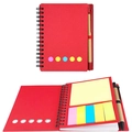 Set taccuino a spirale rosso con penna in carta kraft e post-it colorati - Rosso