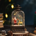 Linterna de Navidad con Papá Noel y ciervo, luz cálida y base de bronce - Linterna Pequeña Papá Noel