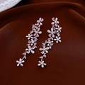 Macro shot of silver flower drop earrings with pink zircons on velvet background - 24# Silver Pink Diamond Flower Tassel Style (24#)