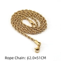 Collana a catena a corda in acciaio inossidabile dorato 2mm larga 51cm con chiusura - 2.0mm×51cm / Oro