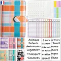 A6 binder budget planner with panda and plaid leather covers and French expense inserts - French Version Set / Blue-Orange Plaid