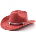 Detail of red suede cowboy hat with bohemian woven band and small shell ornaments - M (56-58cm) / Brick Red